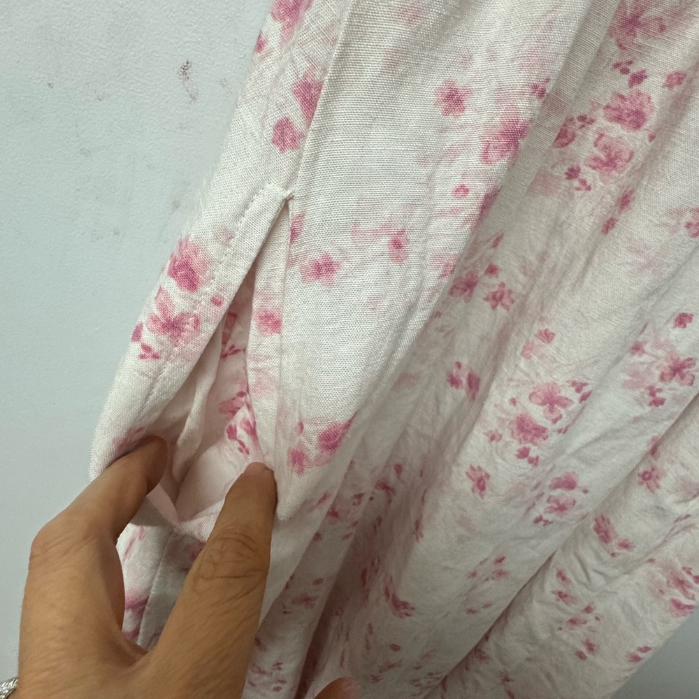 Sim & Sam Ivory Pink Floral Milkmaid Maxi Dress XL Linen Blend Corset Tie X - Picture 9 of 14